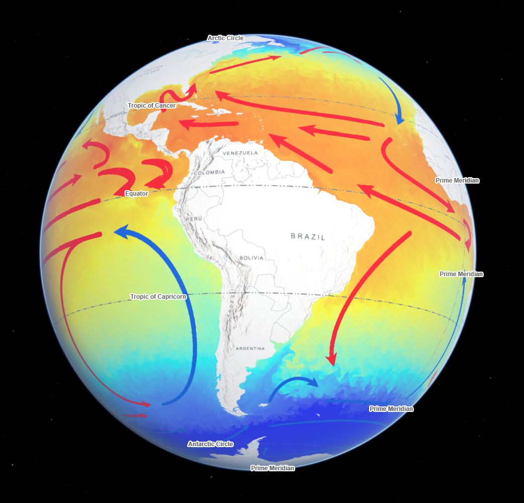 Image showing the global ocean currents focused on South America.