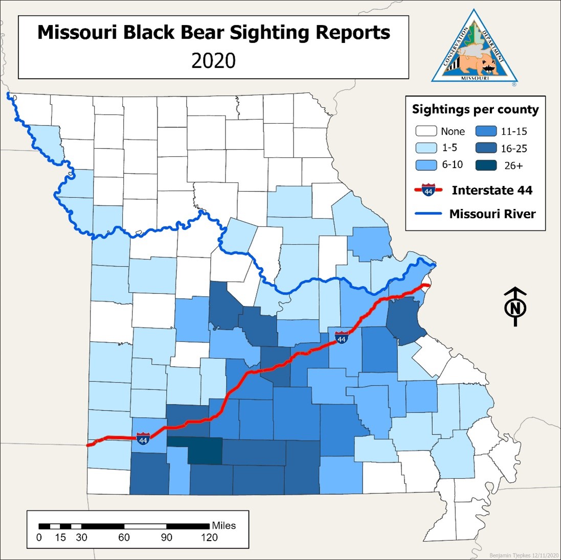 Choropleth of Missouri Bear Sightings | B.W. Tjepkes