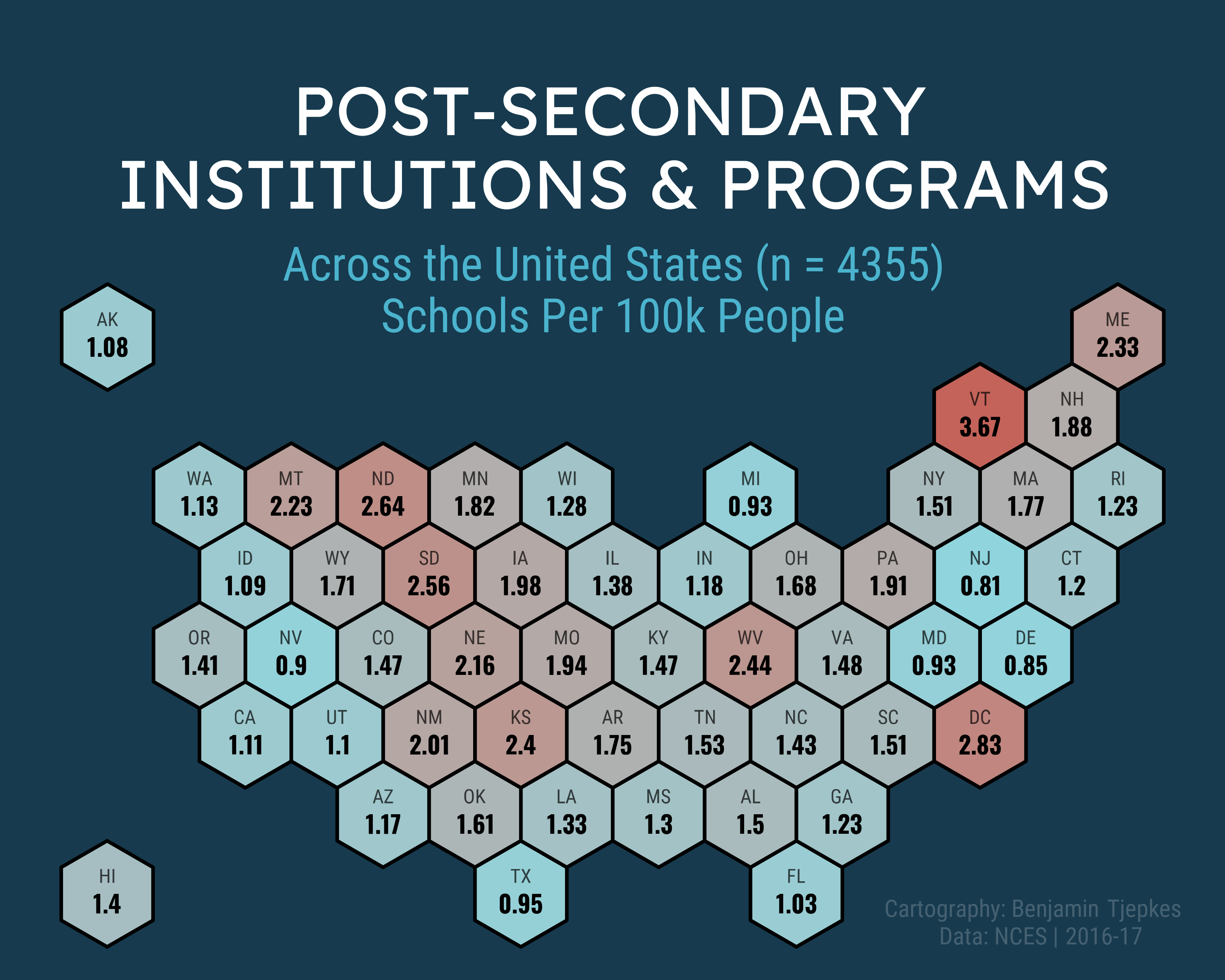 Post Secondary Institutions Hexmap B W Tjepkes