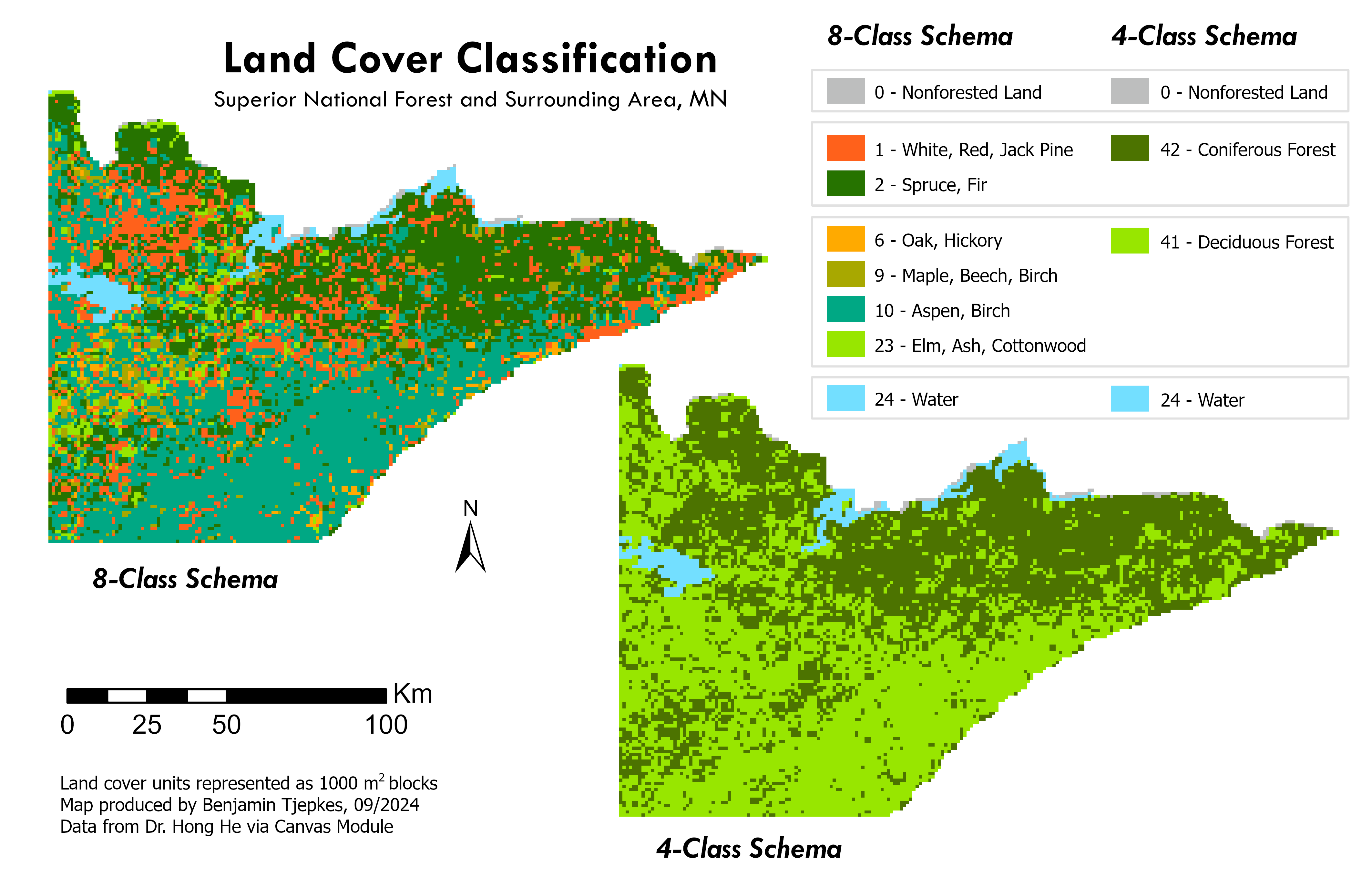 A map of the land cover in Superior NF.